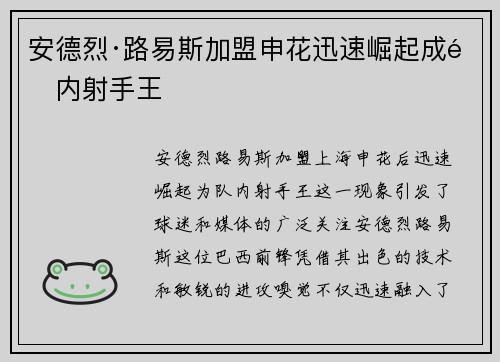 安德烈·路易斯加盟申花迅速崛起成队内射手王 安德烈·路易斯加盟申花迅速崛起成队内射手王